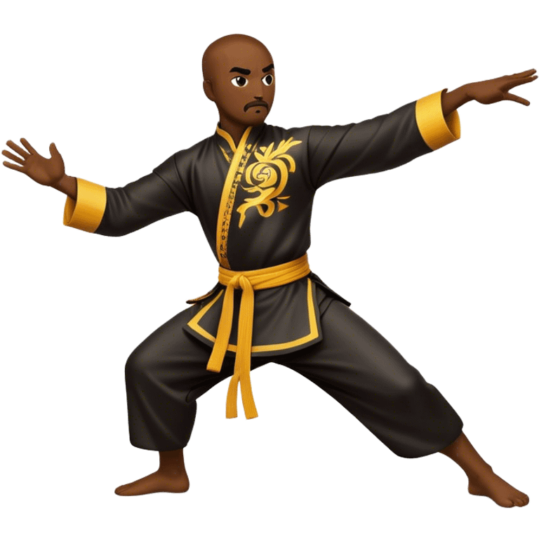 Cinematic Realistic Kung Fu Action Emoji, depicted as an epic martial arts scene with a master executing a precise move in traditional attire, rendered with fluid motion and vibrant textures under dramatic high-contrast lighting. emoji