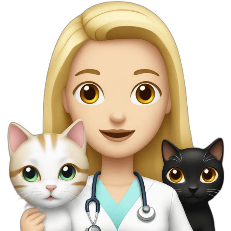 Nurse Blond white girl with 2 cats  one brown and one black emoji