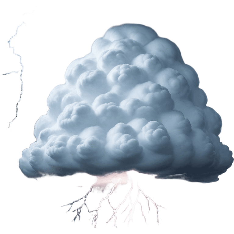 Cinematic Realistic Cumulonimbus Emoji, Towering and imposing, with dark, dramatic clouds reaching up into the sky in a billowing formation. Lightning flickers within, and the atmosphere is charged with energy, signaling a powerful storm ahead. Soft glowing outline, capturing the essence of raw power, intensity, and nature’s fury in a mighty cumulonimbus cloud! emoji