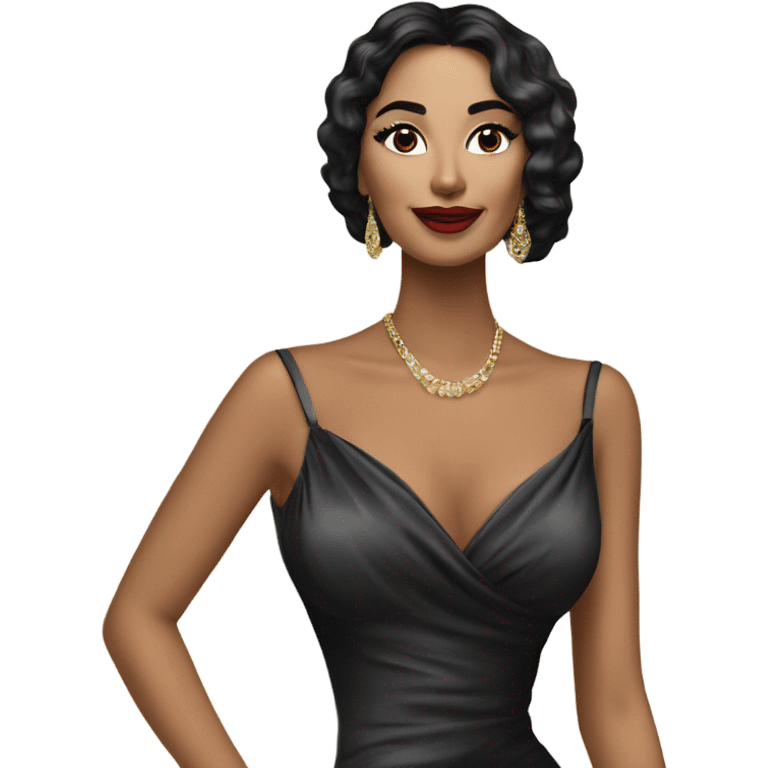 Femme riche avec maquillage latina avec une robe noir de luxe   emoji