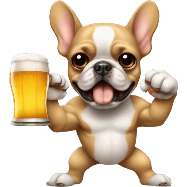 Frenchie with beer in his paw in a fight with a poodle emoji