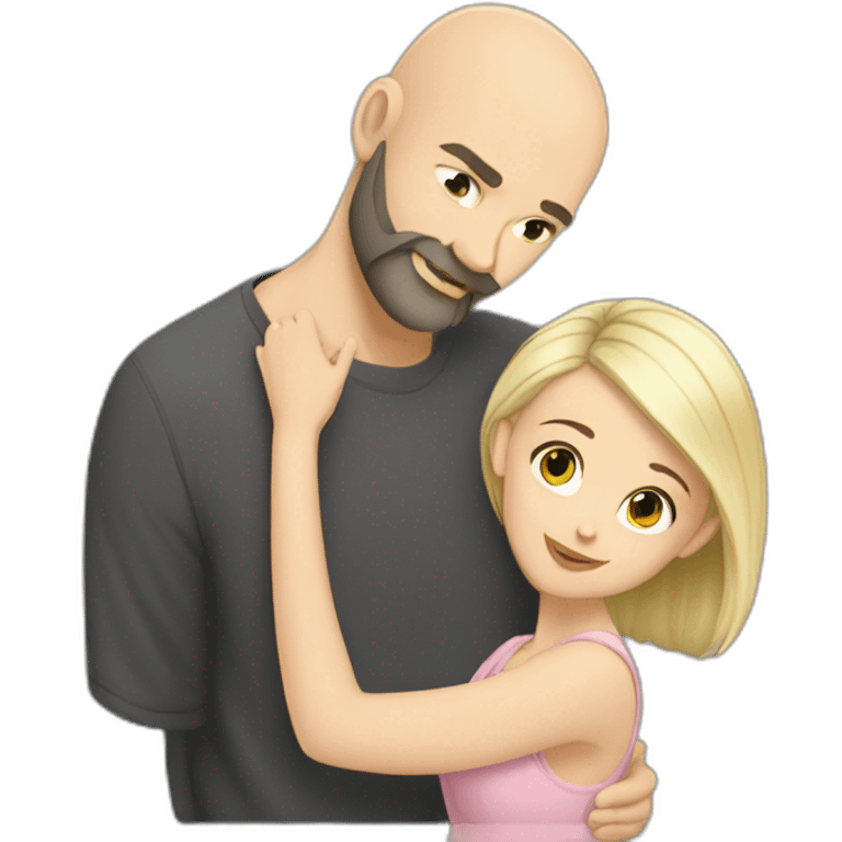 bald with dark grey beard with joung blonde girl in love emoji