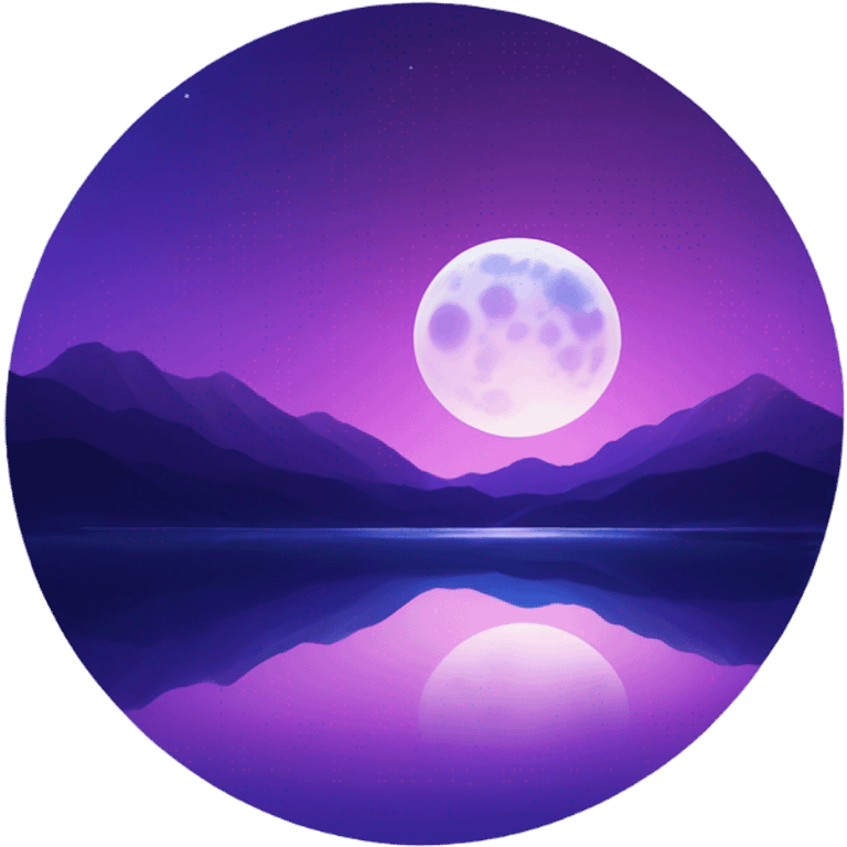 Moon overlooking a lake with a very nice reflection in colours of purple and blue emoji