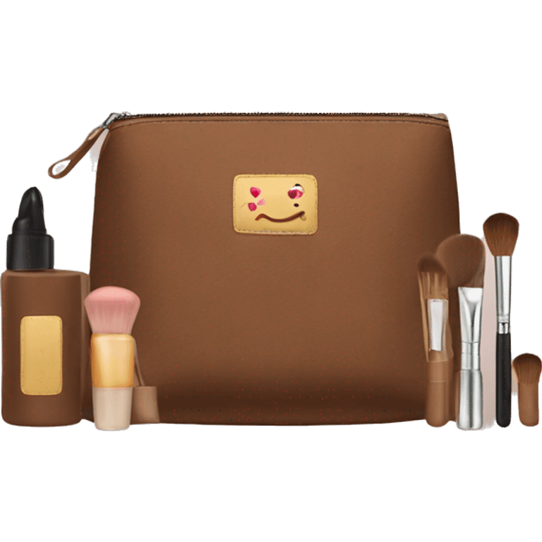 Brown Cosmetic Bag with cosmetics emoji