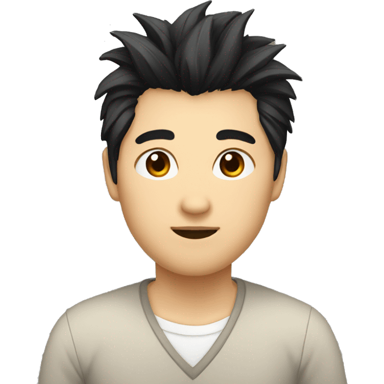 Asian, round face, brown eyes, spiked hair, black hair, teacher emoji