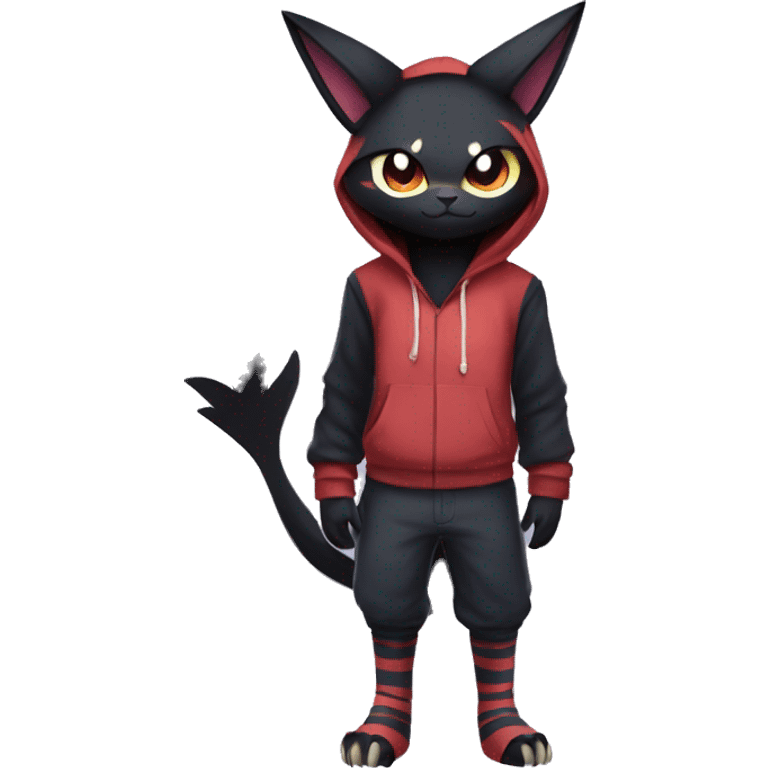 Cool Anthro Black Noibat-Quilava-Litten-Pokémon with edgy stripes and a hoodie Full Body emoji