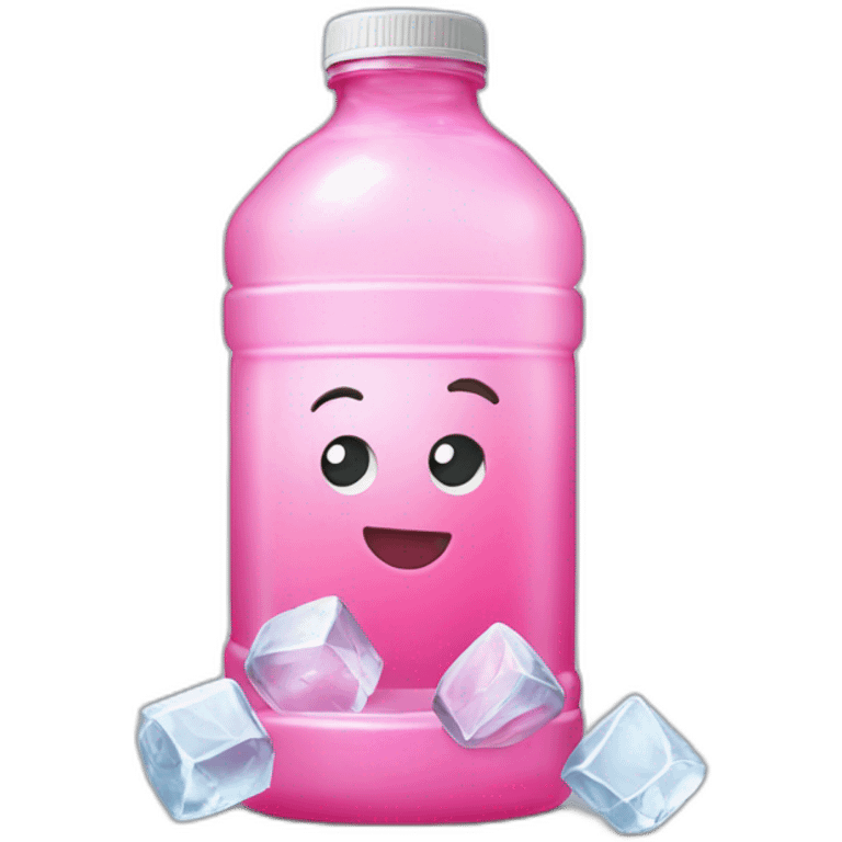 cristaline plastic bottle with pink drink and ice cubes emoji