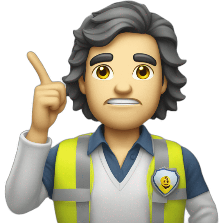 angry white skin airport authority with yellow vest point finger up emoji