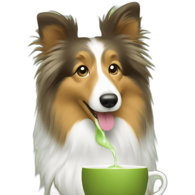 Sheltie drinks matcha tea emoji