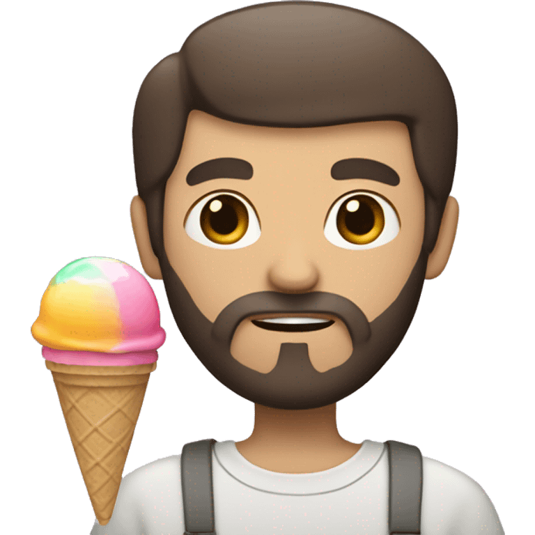 A white guy with dark hair and beard holding a sherbet ice cream emoji