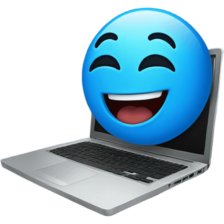 A blue laptop laughing emoji