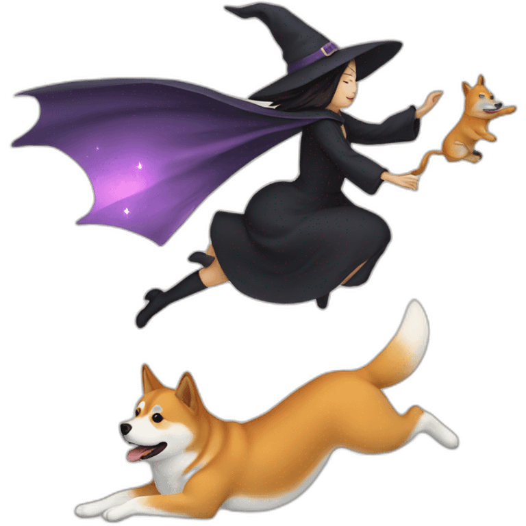 flying witch with shiba emoji