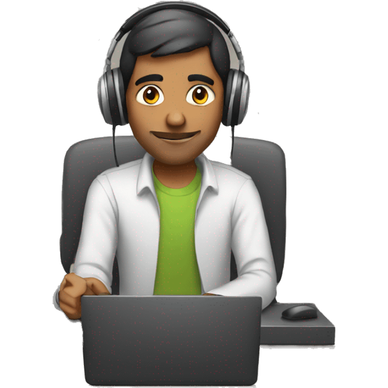 Indian man wearing headphones at a computer emoji