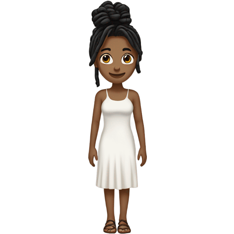 Tan girl with black locs dark white dress full body emoji