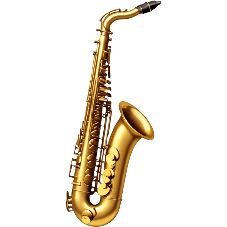 Cinematic Realistic Saxophone, smooth, curving golden brass body, intricate keywork reflecting soft warm light, rich patina adding character, glowing with a jazzy and atmospheric presence. emoji