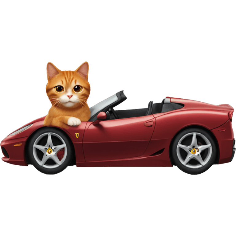 a red-haired cat driving a Ferrari emoji