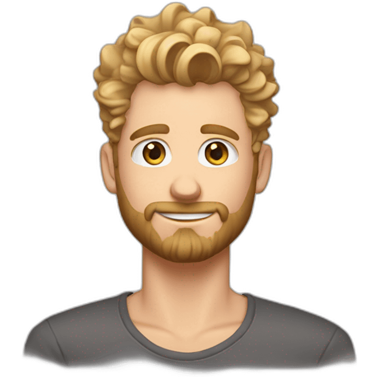 single blond guy with taper fade, messy curly tiktok guy front and top of hair and dark blonde beard emoji