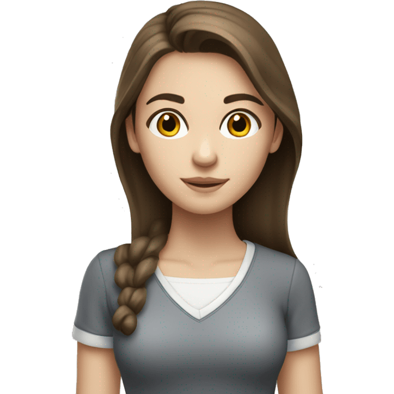 Light brunette girl with brown eyes white skin studying emoji