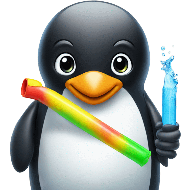 Penguin holding water gun emoji