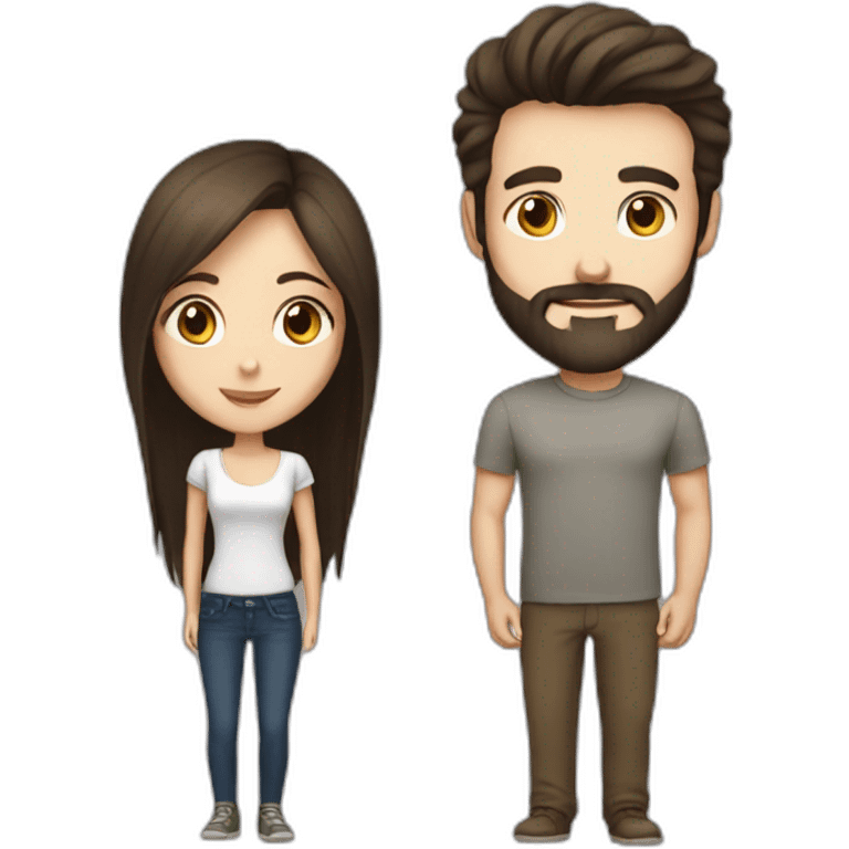 brunette girl and bold guy with beard, he is taller than her, both pretty skinny emoji