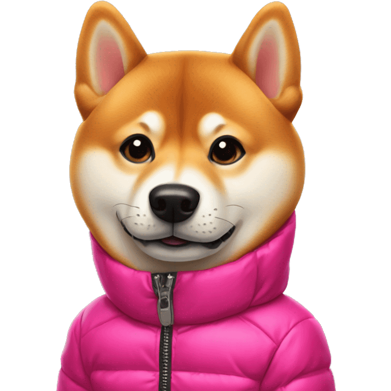 Shiba inu wearing vibrant puffer jacket portrait emoji