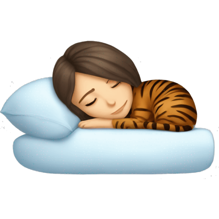 brunette girl sleeping with bengal cat emoji