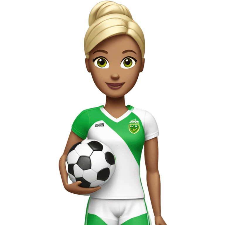 Soccer player Barbie crown green eyes emoji