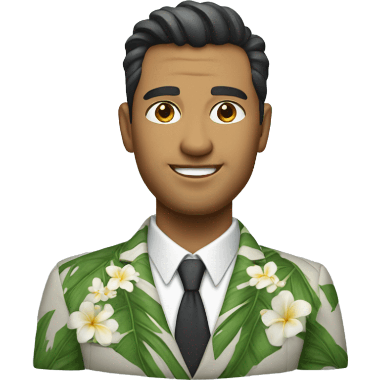 a full portrait (head to toe) of a handsome Hawaiian man with a corporate outfit emoji