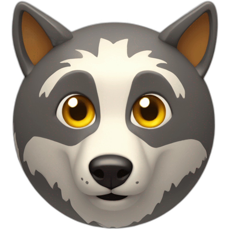 3d sphere with a cartoon Wolf skin texture with big childish eyes emoji