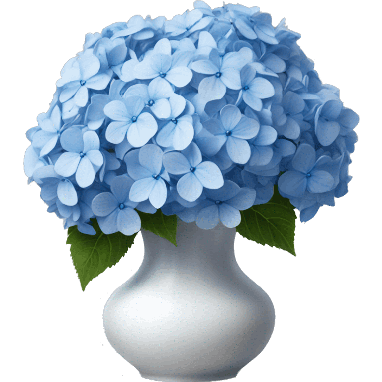 blue hydrangea bouquet in white vase hyper realistic  emoji