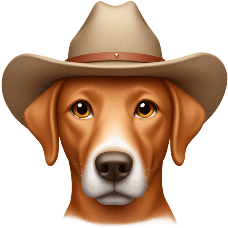 Fox red Labrador wearing cowboy hat emoji