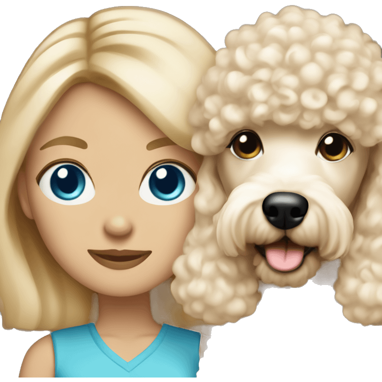 blonde mom with straight hair blue eyes with cream colored puppy poodle  emoji