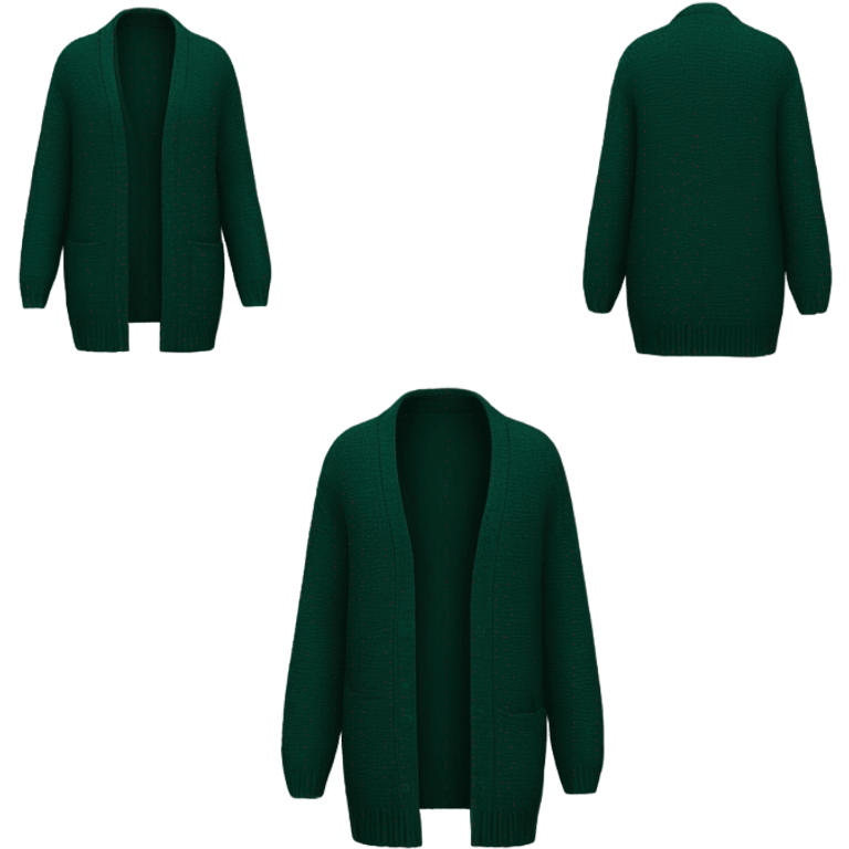 Dark green oversize wool open cardigan, isolated emoji