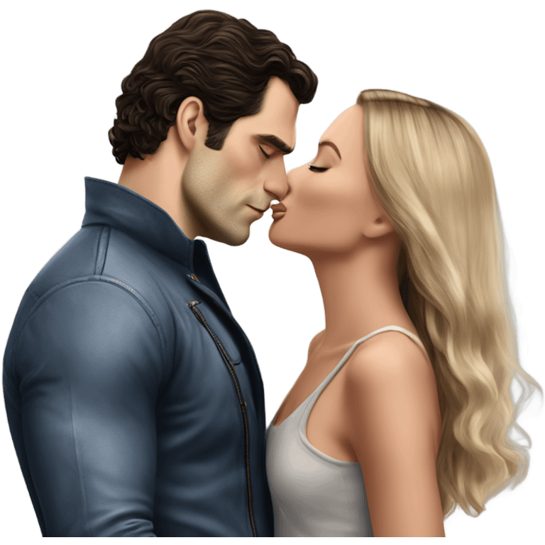 realistic photo of Henry Cavill kissing a beautiful female model  emoji