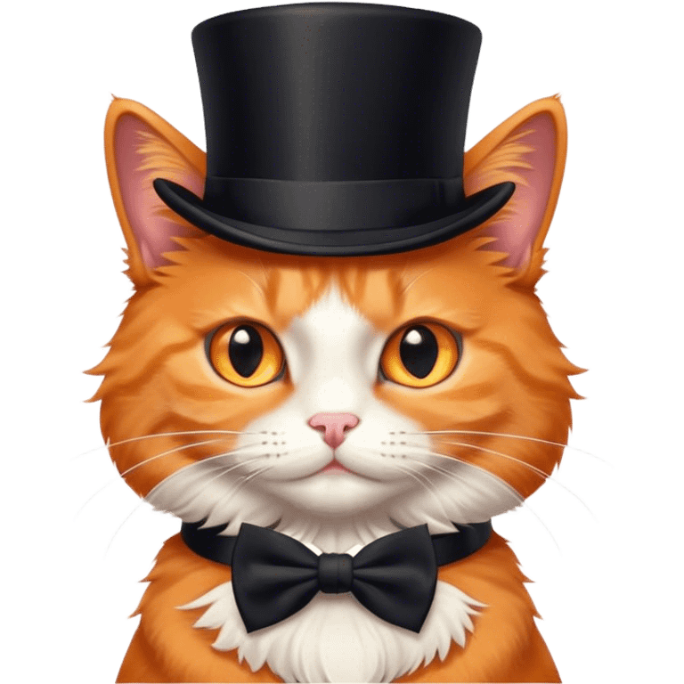 fluffy elegant orange cat with top hat black emoji