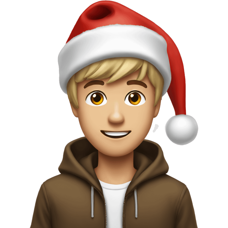 Justin Bieber wearing a Santa hat emoji