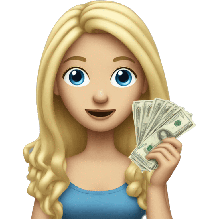 blonde girl long hair blue eyes holding money throwing money  emoji