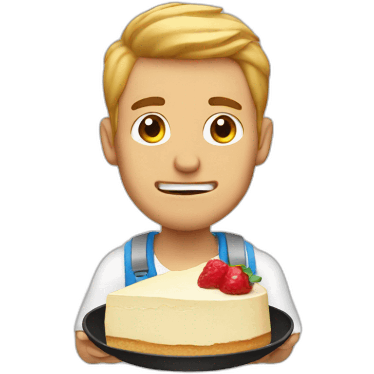 man stuffing face with cheesecake emoji