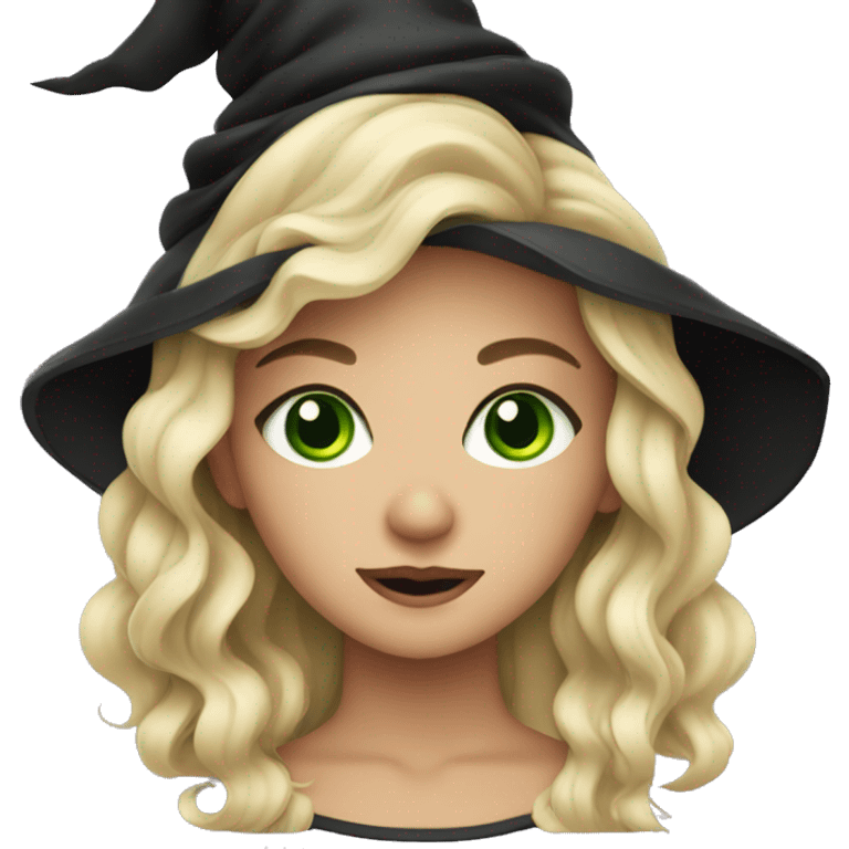 Blonde girl with green eyes dressed as a witch emoji