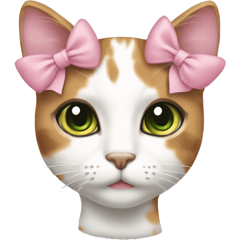 calico cat green eyes pink bow emoji