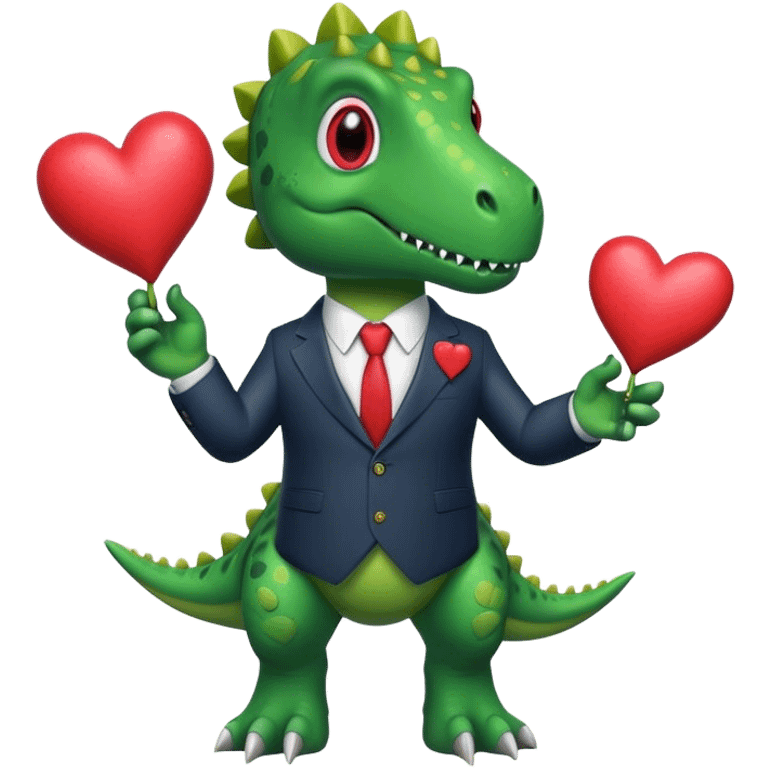 dinosaur in a suit holding hearts emoji