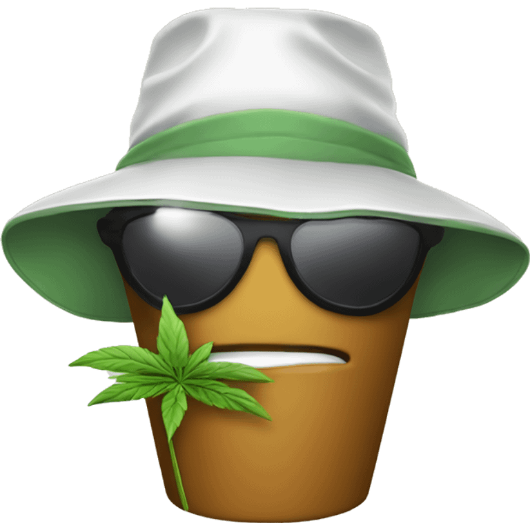 Weed plant wearing a bucket hat and sunglasses emoji