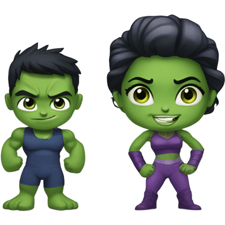 Mini cute Hulk with she hulk emoji