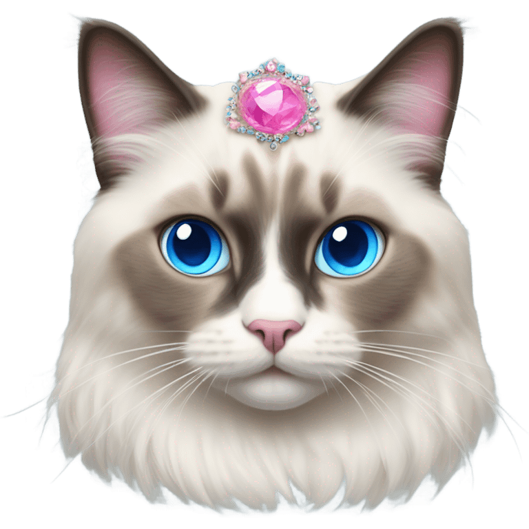 Realistic ragdoll cat with blue eyes wearing pink diadem emoji