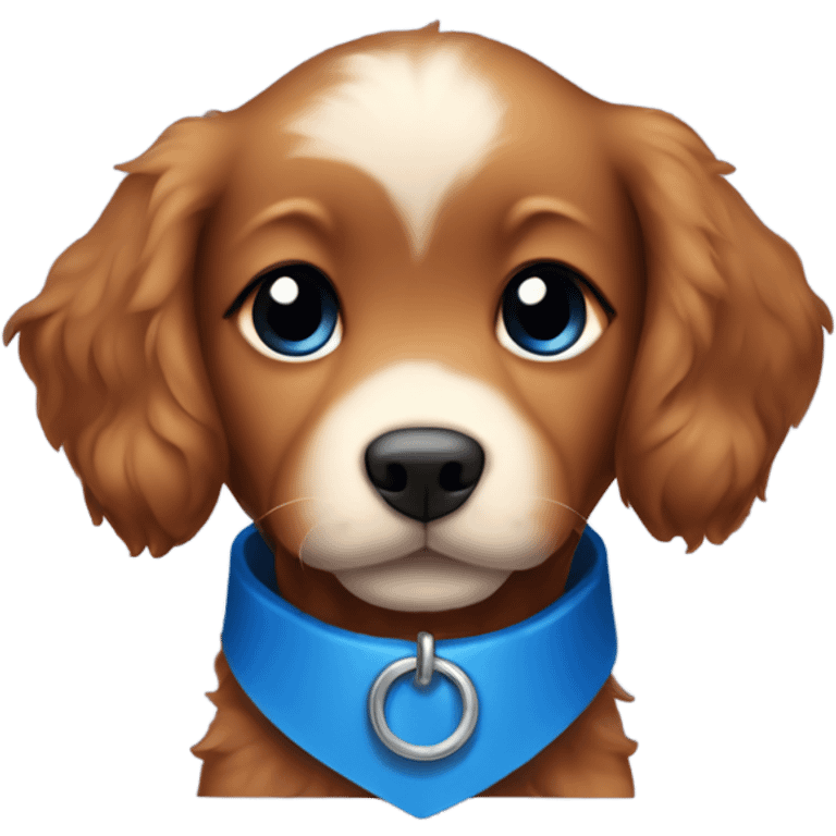 Chibi fluffy dark red retriever puppy with blue collar emoji