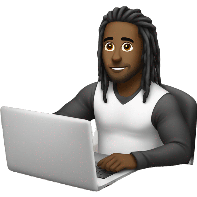 Black-guy-with-dreads-wearing-black-trackstuit-sitting-down-on-chair facing-foward-focused-on-laptop-computer- emoji