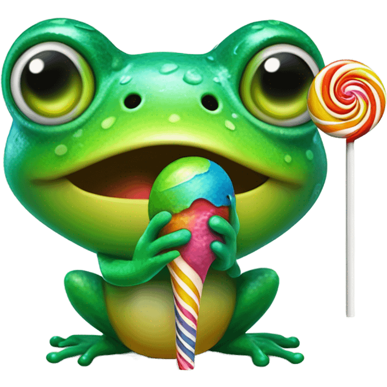 Frog eating a lollipop emoji