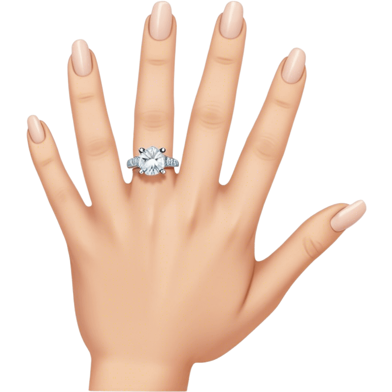 Hand with 5 fingers and engagement ring on ring finger emoji