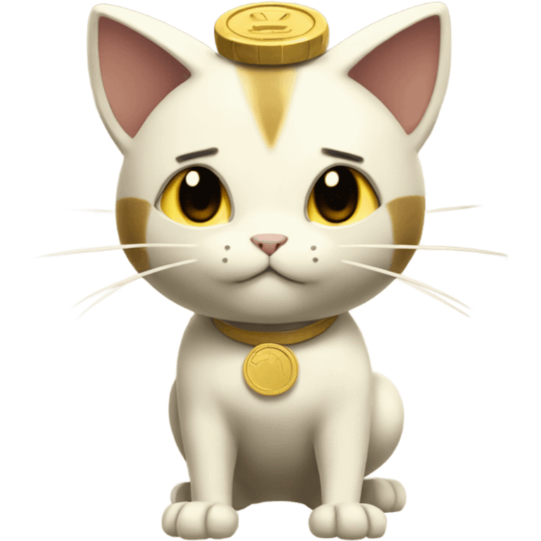 Meowth from Pokémon gold coin on forehead  emoji