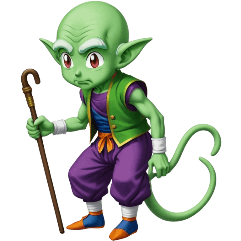 Piccolo from Dragon Ball looking like an old man hunched over using a cane emoji